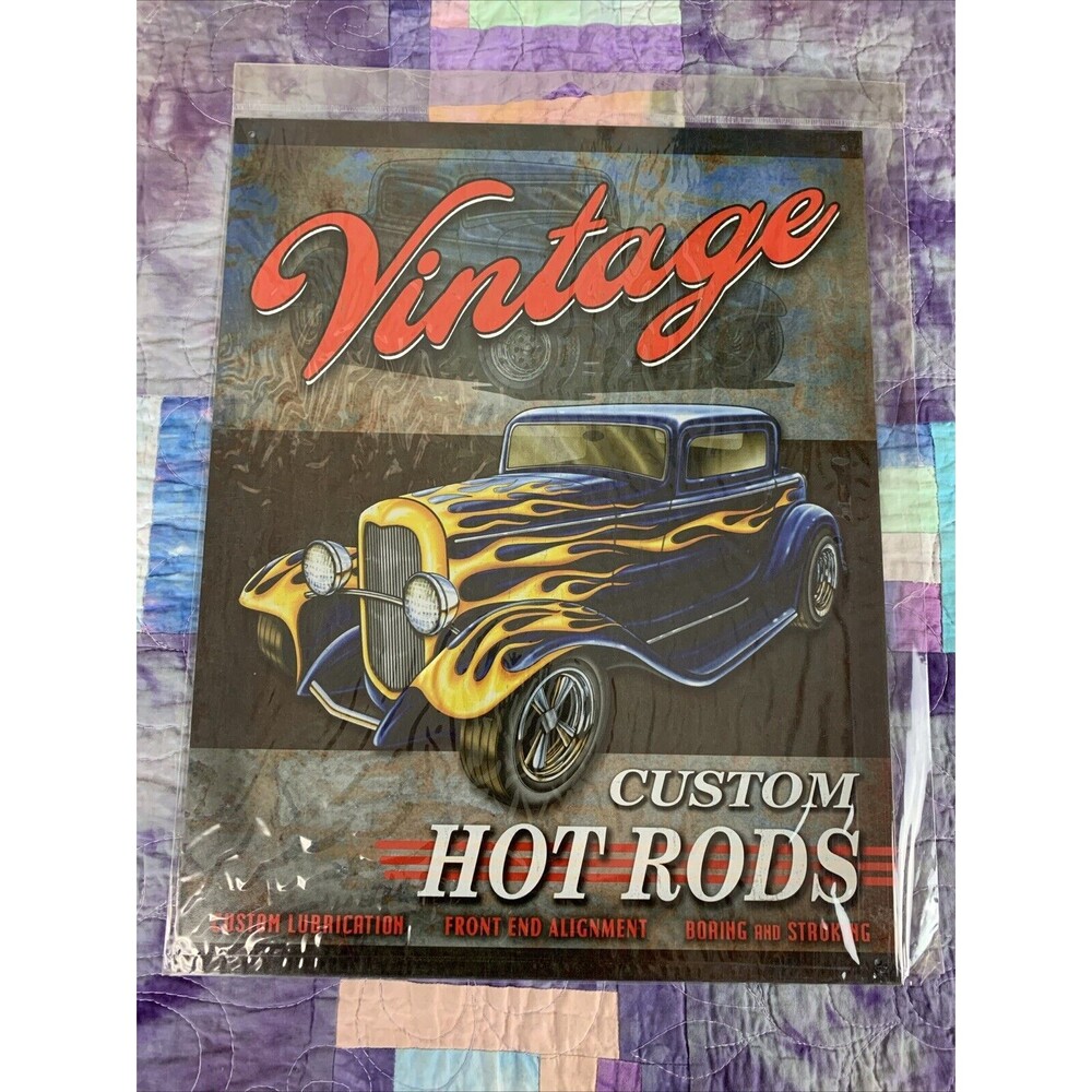 Vintage Custom Hot Rods 12.5" X 16" Man Cave Garage Car Shop Wall Decor